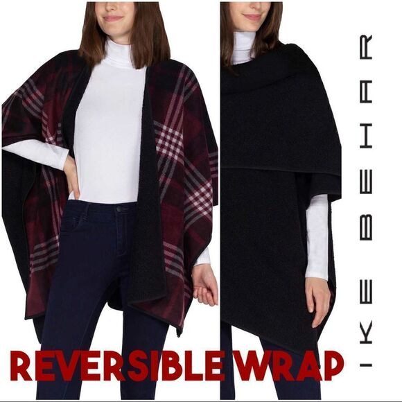 Ike Behar Ladies Reversible Poncho Style Wrap with High Pile Fleece - Picture 1 of 16